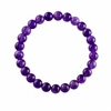 Amethyst gemstone beaded stretch bracelet on white background — deep purple 8mm natural amethyst beads on stretch cord — Crabby Mermaid
