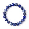 Lapis Lazuli 8mm genuine gemstone beaded stretch bracelet on white background — Crabby Mermaid