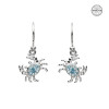 Sterling silver crab drop earrings with aqua blue and white Swarovski crystals on white background — handcrafted in Ireland — Crabby Mermaid