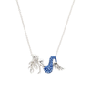 Sterling silver mermaid necklace with sapphire blue crystals on white background - handcrafted in Ireland - Crabby Mermaid