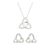 ShanOre platinum plated Trinity Knot pearl and Swarovski crystal stud earrings and matching necklace - white background product shot - handcrafted in Ireland - Crabby Mermaid