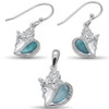 Larimar and cubic zirconia conch shell pendant and matching dangle earrings in sterling silver — genuine Dominican Republic Larimar — Crabby Mermaid