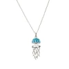 Sterling silver aqua crystal jellyfish necklace closeup showing sparkling aqua crystals - handcrafted in Ireland - Crabby Mermaid