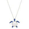 Sterling silver sea turtle necklace with freshwater pearl and sapphire crystals on white background - 18 inch chain - handcrafted in Ireland - Crabby Mermaid