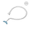 Sterling silver whale tail anklet with aqua Swarovski crystals on white background — adjustable chain — handcrafted in Ireland — Crabby Mermaid