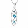 Blue opal honu sea turtle marquise pendant necklace in sterling silver on white background - three stacked turtles with vivid blue opal inlay - Crabby Mermaid