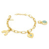 Interchangeable charm bracelet in 14K gold dipped brass with blue howlite charms on white background — adjustable 6.75 to 7.75 inches — Crabby Mermaid