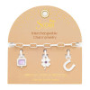 Interchangeable charm bracelet amethyst protection silver on packaging card showing all three charms - rectangular stone, four-leaf clover, horseshoe - Crabby Mermaid