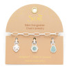 Interchangeable charm bracelet amazonite courage silver on packaging card showing all three charms — monstera leaf, sunburst hexagon, teardrop stone — Crabby Mermaid