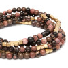 Close-up detail of Rhodochrosite beads and gold accent beads on stone wrap bracelet - Crabby Mermaid