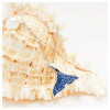 Sterling silver pearl whale tail necklace with sapphire crystals displayed on seashell — Drops of Joy collection handcrafted in Ireland — Crabby Mermaid