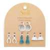 Interchangeable charm earring set on Scout packaging card showing opalite healing silver style — Crabby Mermaid