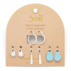 Interchangeable charm earring set on packaging card showing turquoise sky silver style with turquoise stone drop sunburst and bar drop charms — Crabby Mermaid