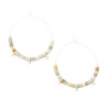 Amazonite stone disc hoop earrings in silver with semi-precious amazonite discs and silver bead accents on white background - Crabby Mermaid