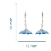 Sterling silver whale tail earring size chart showing 12mm wide by 30mm tall - ombre blue crystal ocean jewelry - Crabby Mermaid