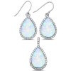 White opal CZ halo teardrop necklace and earring set on white background — sterling silver French wire — Crabby Mermaid