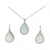 Genuine White Opal and Cubic Zirconia Sterling Silver Necklace and Earring Set on Rhodium-Plated 16” Chain – Ocean-Inspired Jewelry from CrabbyMermaid.com