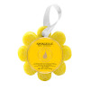 Spongellé Sweet Patchouli Wild Flower body wash infused buffer on white background showing label and flower shape - Crabby Mermaid