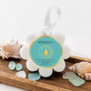 Spongellé Beach Grass Wild Flower body wash buffer on wooden bath tray with sea glass and shells — Crabby Mermaid