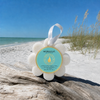 Spongellé Beach Grass Wild Flower buffer on driftwood at Florida Gulf Coast beach with sea oats and turquoise water — Crabby Mermaid