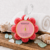 Spongellé Grapefruit Cassis Wild Flower body wash buffer on wooden bath tray with white towel, sea glass, and shells — Crabby Mermaid