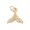 Close-up of CZ mermaid tail charm in 18K gold PVD finish on white background — Crabby Mermaid