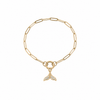 18K gold PVD paperclip charm keeper bracelet with CZ mermaid tail charm on white background - Crabby Mermaid
