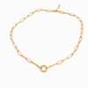 Gold 18K PVD paperclip chain necklace with push-open carabiner charm holder - chain and clasp detail on white background