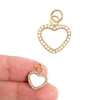 Mother of pearl heart charm with CZ border shown at two sizes on white background — scale reference for 18K gold paperclip necklace