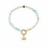 18K gold PVD amazonite bead bracelet with clam shell charm on white background - natural amazonite beads with 18K gold clam shell charm - Crabby Mermaid