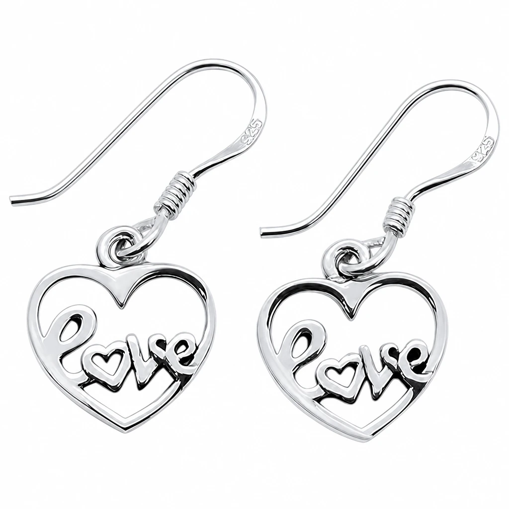Sterling silver heart love dangling earrings 925 silver heart drop earrings coastal jewelry