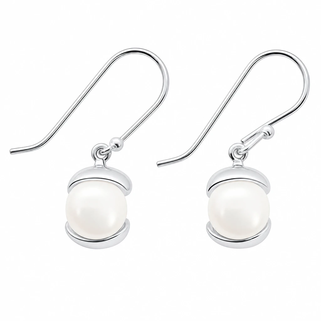 Freshwater pearl dangling earrings in .925 sterling silver with French hook - Crabby Mermaid