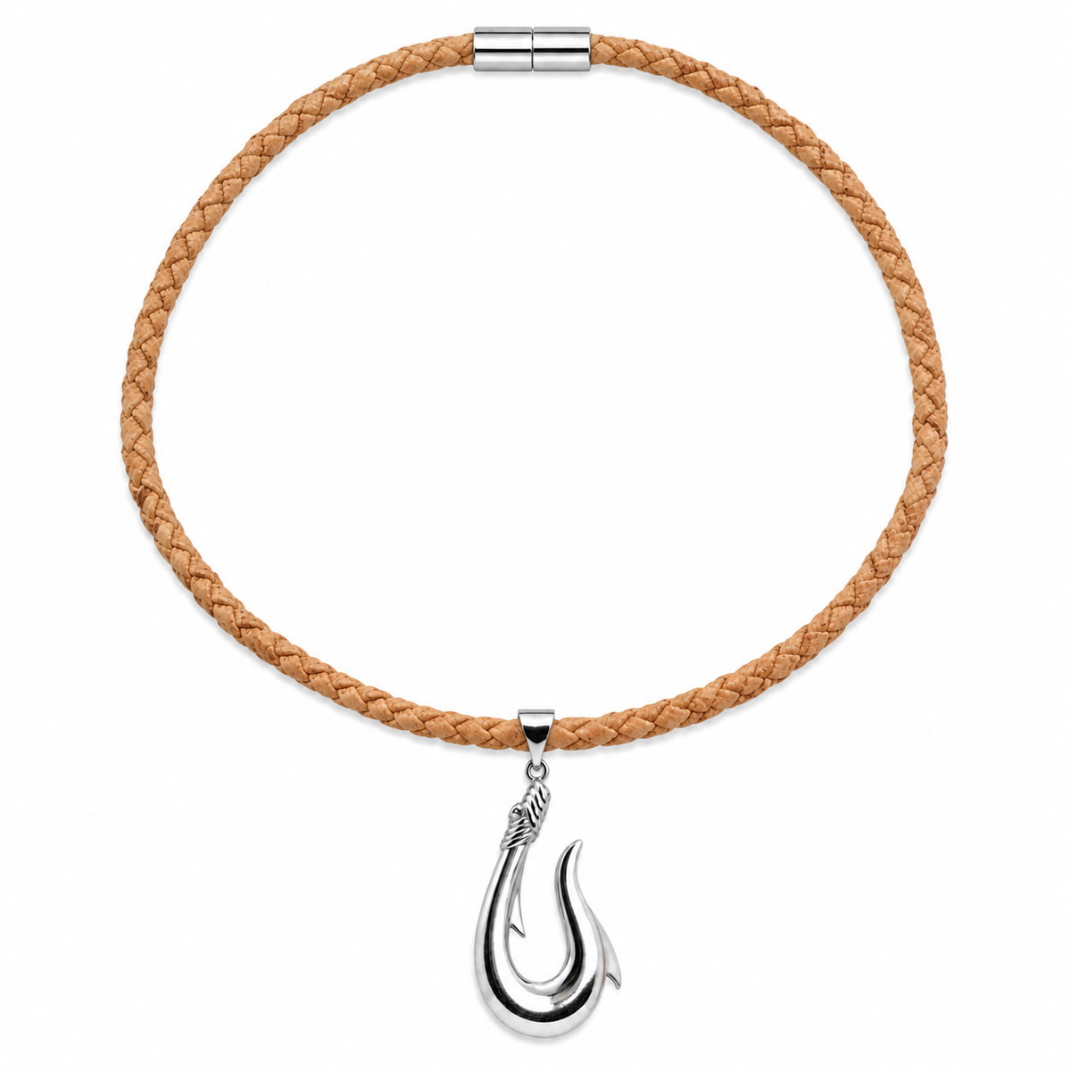 Sterling silver fish hook necklace on natural braided cork with magnetic clasp - Crabby Mermaid