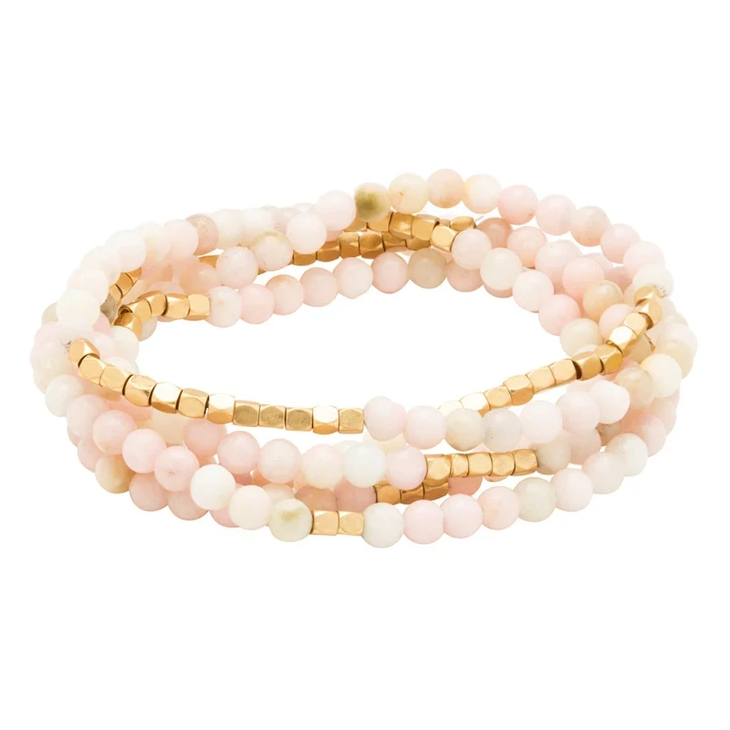 Stone Wrap Pink Opal Gold bracelet on white background showing full wrap style - Crabby Mermaid