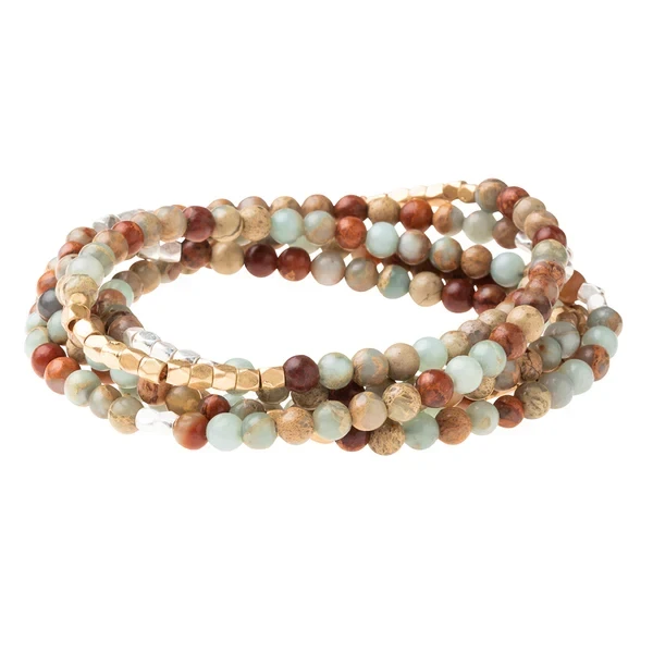 Stone Wrap Aqua Terra bracelet on white background showing full wrap style - Crabby Mermaid