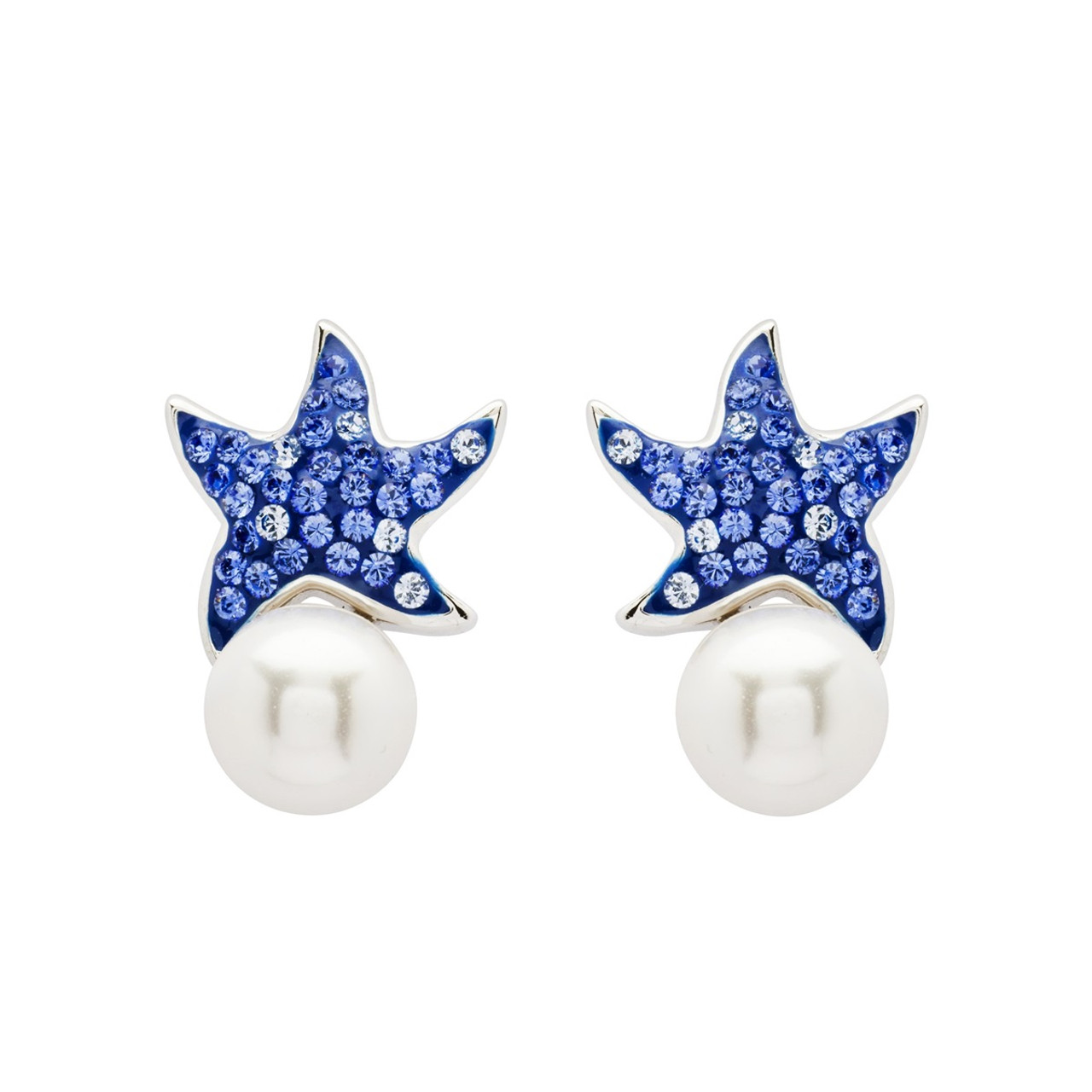 Sterling Silver Pearl & Sapphire Crystal Starfish Earrings