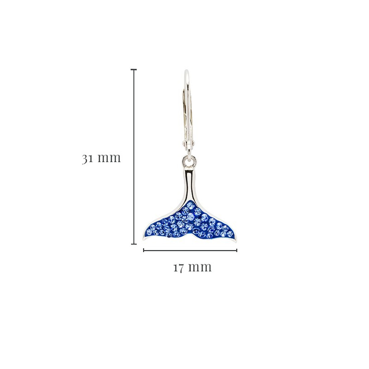 Sterling Silver Whale Tail Earrings with Sapphire Crystals