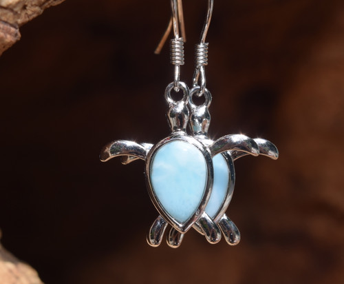Larimar Turtle Earrings Set in Sterling Silver