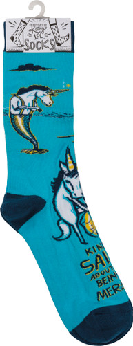 "Kinda Salty About Not Being A Mermaid" Socks
These super cute socks with vibrant colors are a must!  Because face it, we're all Kinda Salty About Not Being a Mermaid! 
Cotton, nylon, spandex.
One size fits most.