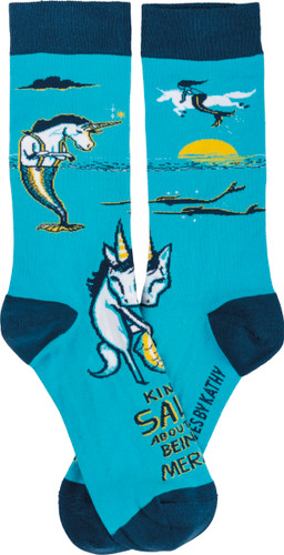 "Kinda Salty About Not Being A Mermaid" Socks
These super cute socks with vibrant colors are a must!  Because face it, we're all Kinda Salty About Not Being a Mermaid! 
Cotton, nylon, spandex.
One size fits most.