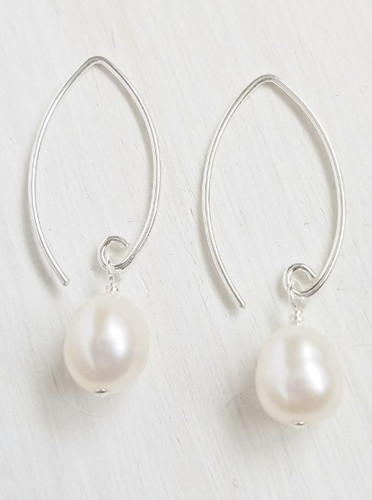 Pearl marquise earrings in sterling silver with freshwater pearl — handmade in California — Crabby Mermaid