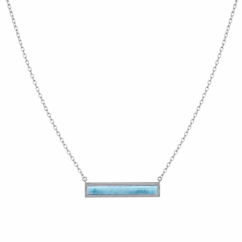 Larimar bar necklace in sterling silver on white background - genuine Dominican Republic Larimar - hand assembled by Crabby Mermaid