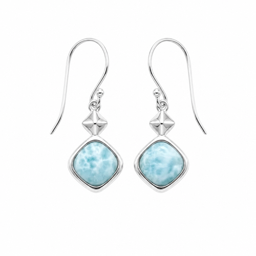 Larimar square drop earrings in sterling silver with genuine Dominican Republic Larimar — Crabby Mermaid