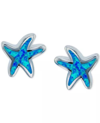 Blue opal starfish stud earrings in sterling silver — 6mm post back coastal jewelry — Crabby Mermaid