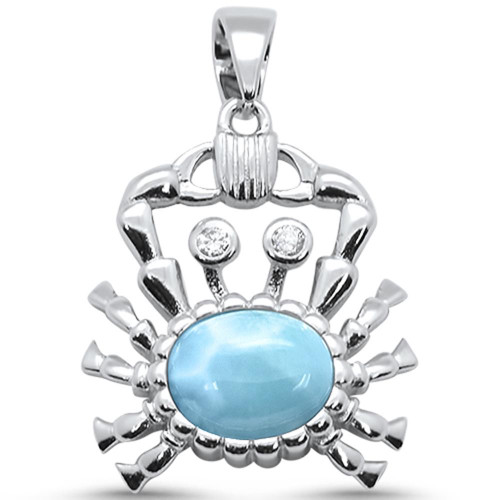 Larimar crab pendant necklace in sterling silver on driftwood — hand assembled by Crabby Mermaid