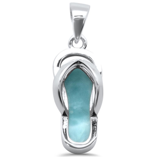 Larimar flip flop pendant necklace in sterling silver on driftwood — hand assembled by Crabby Mermaid