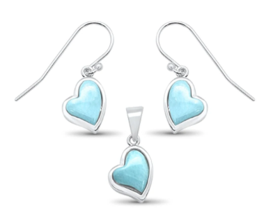 Genuine Larimar heart necklace and earring set in sterling silver — genuine Dominican Republic Larimar — Crabby Mermaid