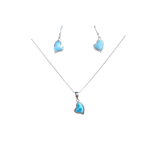 This is Love Larimar & Sterling Silver Earring & Necklace Set - 18" Chain

Perfect gift for that special someone in your life. This gorgeous Larimar & Sterling Silver set features heart-shaped hook earrings and a matching pendant on an 18" sterling silver chain.