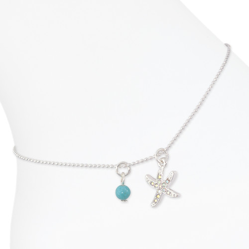 Crystal Starfish & Turquoise Bead Anklet
Come with lobster claw clasps and 2" extender