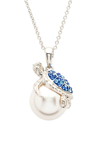 Sterling Silver Pearl & Sapphire Crystal Sea Turtle Necklace

This delightful Pearl and Sapphire Sea Turtle Necklace is an adorable piece of jewelry crafted in Sterling silver that shows off your fun-loving personality in style.

This Blue Sea Turtle Necklace houses 45 sparkling Sapphire blue crystals. A plain bail links the pendant to an 18" Sterling Silver chain with a 2" adjustable extension. This feature lets you choose the length to suit your neckline.